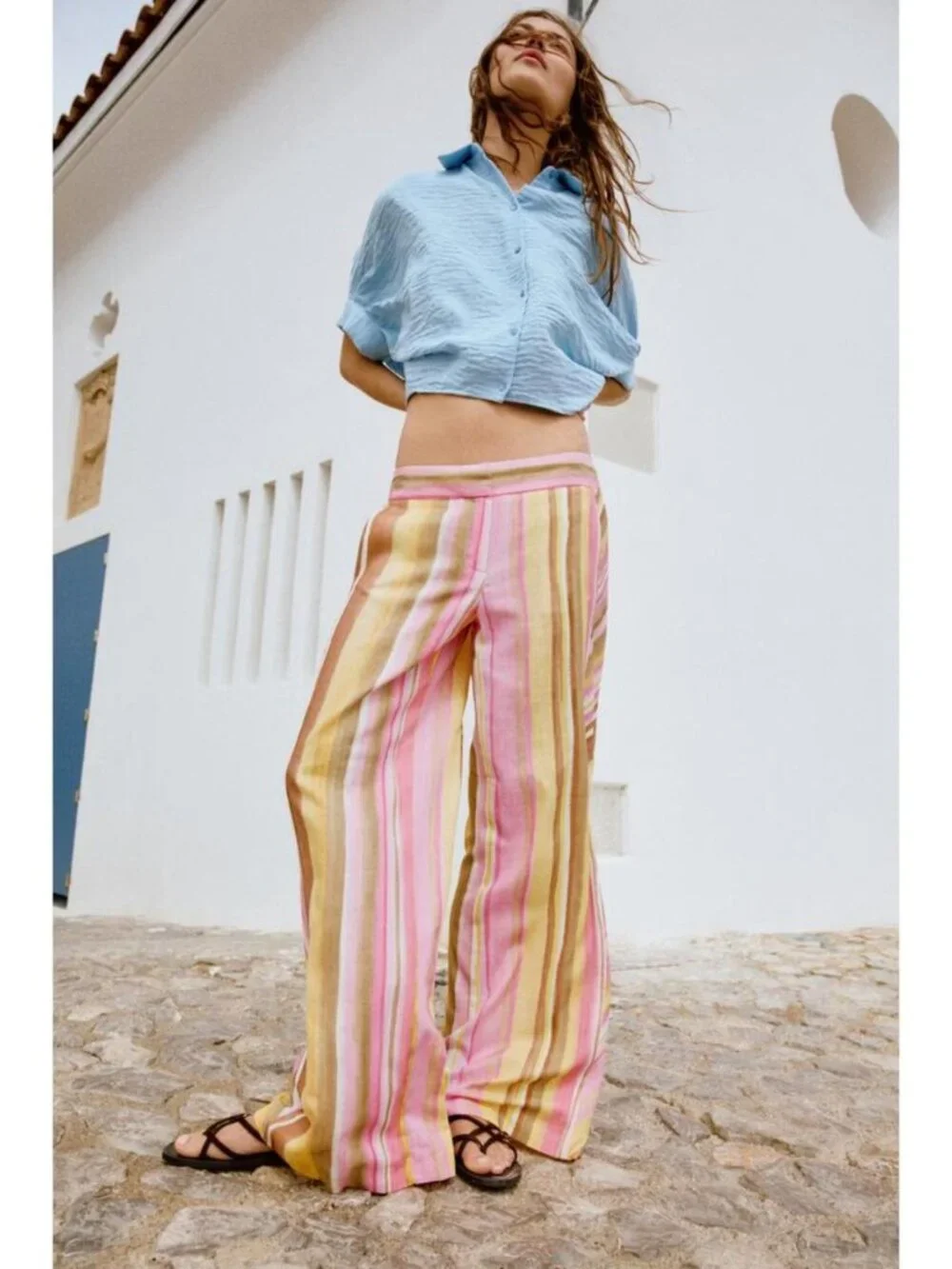 ZARA STRIPED WIDE LEG PANTS